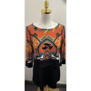 Eva Varro Step Tunic Top Multi-Color Print Black Bottom Size Medium Artsy